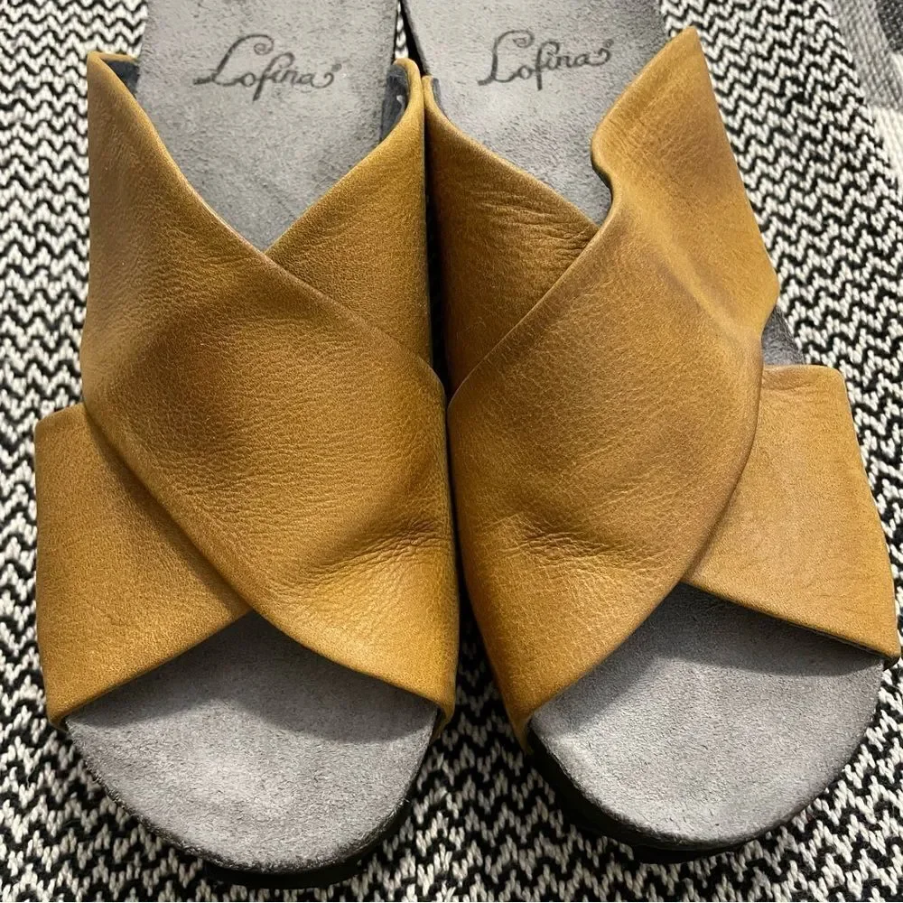 LOFINA Leather Cross-over Strap Wedge Sandal Sz-38/US 7.5 NWOT